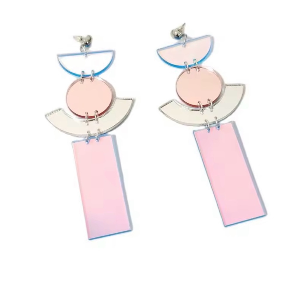 Elegant Pink and Silver translucent Geometric Earrings
